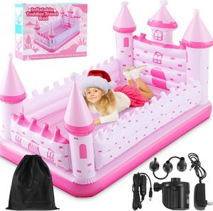 Lit de voyage gonflable pour enfants en forme de château rose pour les tout-petits, camping, maison, hôtel - Product Image 1