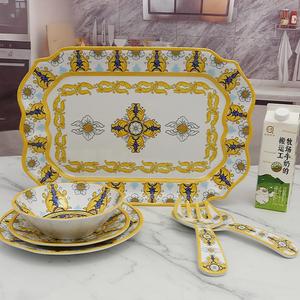 Bộ đồ ăn bằng melamine màu vàng cổ điển thân thiện với môi trường, bền, dễ vệ sinh, dùng làm đĩa trái cây & đồ ăn cưới - Product Image 3