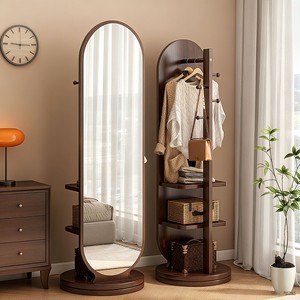 Specchio a Figura Intera Girevole in Legno Massello Stile Medievale con <span class=keywords><strong>Appendiabiti</strong></span> Nascosto e 3 Ripiani, Arredamento per Casa e Camerino - Product Image 3