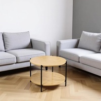 Table basse ronde moderne minimaliste durable à 2 niveaux avec structure en métal noir et rangement double couche pour la maison