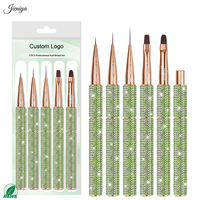 Prix d'usine – Ensemble de pinceaux à ongles durables avec manche en strass verts, pinceaux liner ovales de taille compacte pour professionnels