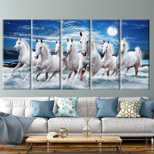 Blue Sky 7 Running cavalli bianchi <span class=keywords><strong>su</strong></span> Sea Wave Picture Print cornice allungata Wild Animal Canvas Wall Art Moon Scenery Home Decor - Product Image 3