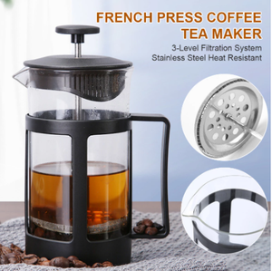 Оптовая продажа черный 350 мл 600 мл боросиликатное стекло нержавеющая сталь двойной фильтр портативная чайная Кофеварка французский пресс - Product Image 3