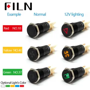 Filn 16Mm 12V Custom Auto Symbool Indicatielampje Rood Blauw Groen Geel Wit Metaal Signaallampdraad Leidend Ce Ccc Rosh Ul