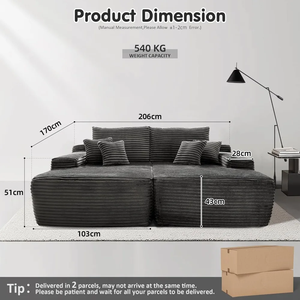 سرير أريكة فخم لا يحتاج للتركيب، مقعد حب مزدوج كبير الحجم على شكل سحابة، كرسي استرخاء طويل مزدوج - Product Image 2