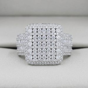 Women's Rhodium Plated Stainless Steel Cocktail <b>Ring</b> With Micro Pave Round Diamonds Geometric Glam Style Engagement Wedding <b>Ring</b> - Product Image 1