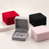 Boîte à bijoux double anneau en velours personnalisée avec logo Hongfa, étui de présentation floqué pour boucles d'oreilles, emballage cadeau