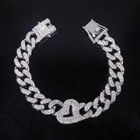 Chaînes en alliage plaqué or rose avec strass en forme de cœur, maillons classiques de 12 mm, style hip-hop unisexe, best-seller européen et américain