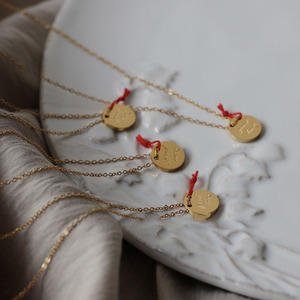 G4089 Chinese Red Rope Love Knot Stainless Steel Coin Pendant Necklace Good Luck Necklace Engrave <strong>Jewelry</strong> Amulet <strong>Lucky</strong> Gift - Product Image 1