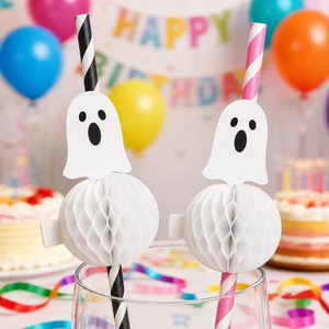 Custom Ghost Honeycomb Paper Straws With Biodegradable Wood Pulp For Halloween Party Decorations - Product Image 1