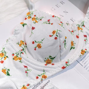 Ensemble de lingerie féminine en tricot, style pastoral floral, soutien-gorge et culotte avec armatures - Product Image 4