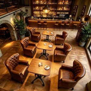 Set Tavolo e Sedie Pieghevoli in Legno Massello Stile Americano Vintage, Sedie da Pub, Divanetti per Club, Lounge e Ristoranti - Product Image 4