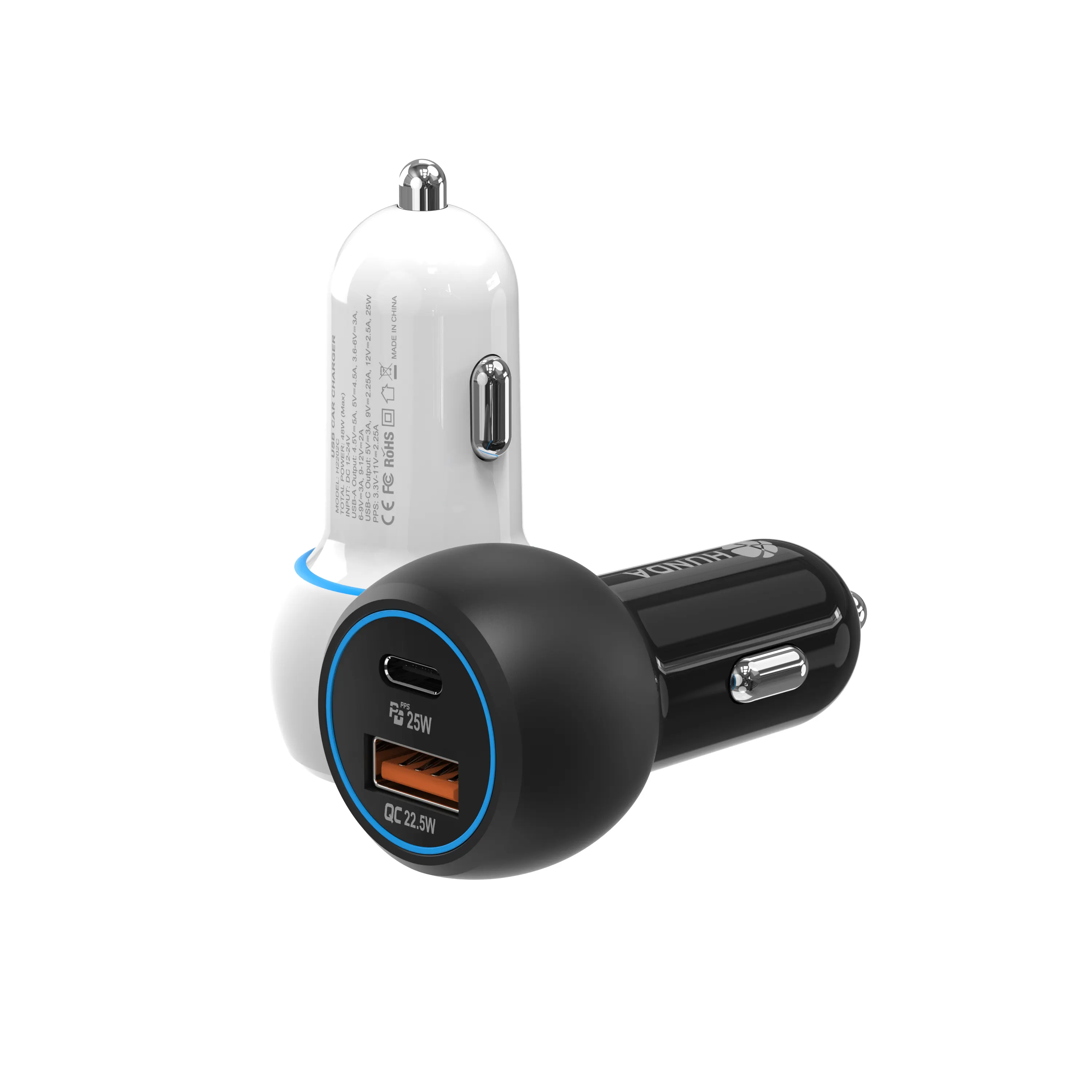 HUNDA good price portable universal usb type-c dual ports qc3.0 car charger for iphone 13 14 pro samsung pd 48w car charger