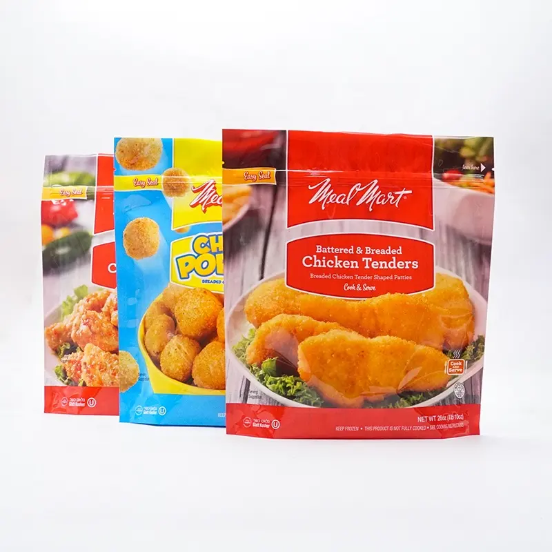 Aangepaste Maat Patroon Bevroren Voedsel Verpakking Diepvrieszak Pack Bevroren Voedsel Kip Nuggets Wings Verpakking Zakje