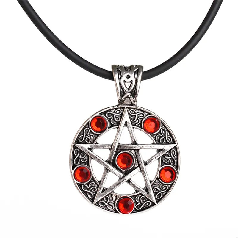 Di modo Dell'annata Supernatural Nero Rosso Lucifero Satana Strega Proteggere Stella Amuleto Pentagram Pendente Della Collana Dei Monili Delle Donne Degli Uomini