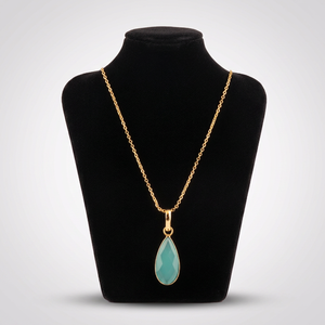 Collar con colgante de calcedonia acuática en forma de lágrima, diseño popular, latón chapado en oro de 18k, engaste de bisel, cadena de cable, para fiesta - Product Image 3