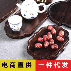 Ensemble de plateaux de service en bois de style japonais, ronds, octogonaux, en forme de nuage, pour hôtel, café, thé, usage domestique, couleur unie, surface dessinée à la main - Product Image 5