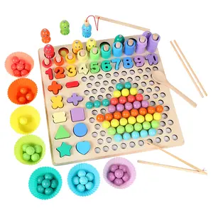 Multi-function Digital Shape Kid Wooden Educational Montessori fishing Count Numbers Matching Math Board Toys For Children