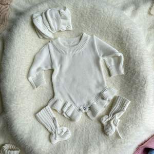 Kualitas tinggi disesuaikan Label Bodysuit musim dingin Onesie Solid Chunky Sweater pakaian bayi Romper Set - Product Image 3