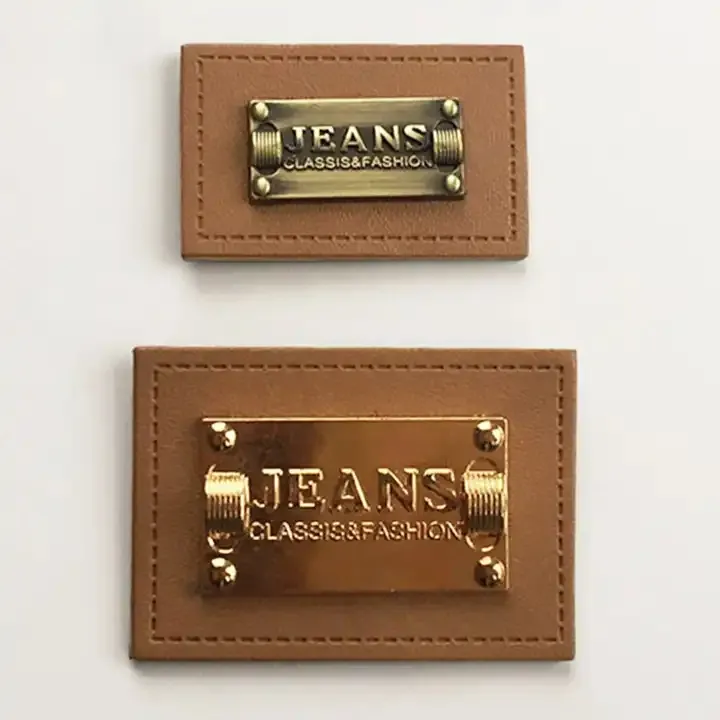 HENGWEI Clothing label maker custom logo printed jeans bag leather metal patch metal labels for clothing metal garment logo