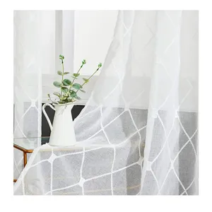JA Personnalisable Vente en Gros Top <span class=keywords><strong>Finel</strong></span> Blanc Sheer Rideaux Brodés Diamant Oeillets Rideaux de Fenêtre pour Salon Chambre à coucher - Product Image 1