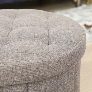 Round Fabric Storage <b>Stool</b> Grey Home <b>Ottoman</b> With Tufted Top For Living Room Or Bedroom Use - Product Image 3