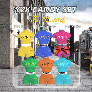 Conjunto Deportivo de 2 Piezas para Mujer, Top Corto y Pantalones Cortos con Cierre de Media Cremallera, Color Caramelo, con Logotipo Personalizado, Estilo Deportivo de Verano, Transpirable - Product Image 2