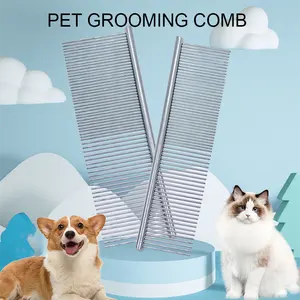 Groothandel Hot Sale Pet Bont Grooming Tools Zilver Metalen Dubbelzijdige Pet Kam Rvs Voor Hond En Kat