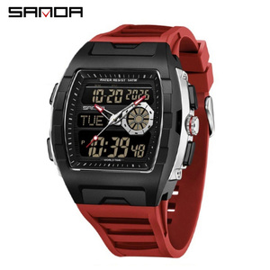 Montre numérique multifonctionnelle en forme de barillet SANDA 3397, montre-bracelet étanche avec fonction lumineuse, compte à rebours et alarme - Product Image 6
