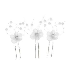 Ensemble de 3 pièces transfrontalières Europe et Amérique : Chaîne de <span class=keywords><strong>cheveux</strong></span> en fil de <span class=keywords><strong>neige</strong></span> blanc avec fleurs et perles, épingle à <span class=keywords><strong>cheveux</strong></span> en forme de U - Product Image 5
