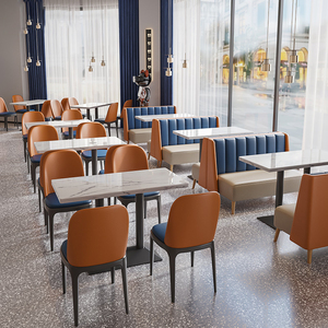 Tables et <span class=keywords><strong>chaises</strong></span> <span class=keywords><strong>de</strong></span> restaurant en libre-service, hôtel, canapé en forme d'arc, semi-circulaire, rembourré, style banquette, table à café, hamburger - Product Image 2