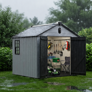 Abri de jardin sécurisé en résine de 1,8 m (6 pieds) avec toit en pente, pour vélos, motos, outils de jardin et équipements de piscine, verrouillable - Product Image 2