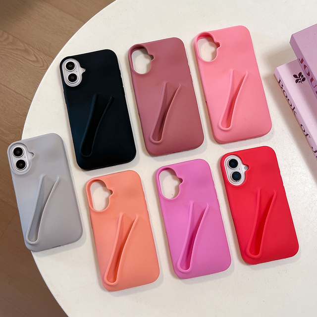 Fashion Solid-Color 3D Silicone Phone Case With Lip Gloss Slot Soft Shock-Resistant Anti-Drop Protective Cover for iPhone