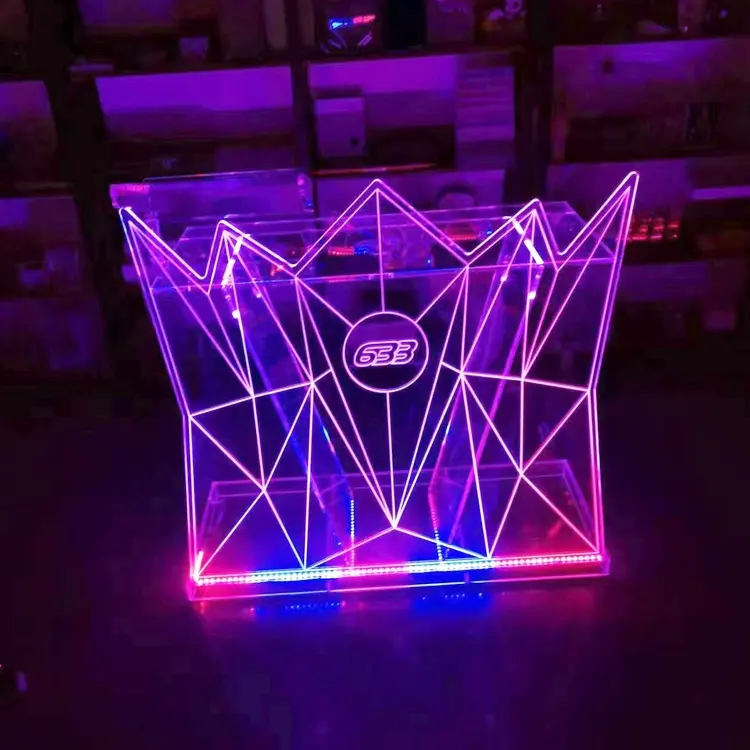 Colorful acrylic solid surface bar dj station with LED lights, dj booth table bar furniture
