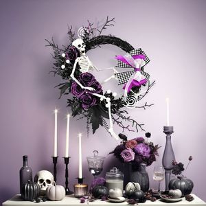 Guirlande d'Halloween en plastique avec crâne, nœud et feuille d'érable, décoration suspendue réutilisable pour l'extérieur, accessoires de fête pour maison hantée - Product Image 4