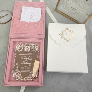 Charmantes invitations de <span class=keywords><strong>mariage</strong></span> en velours rose, élégantes, en boîte, forme spéciale, <span class=keywords><strong>miroir</strong></span>, rose doré, acrylique, ensemble <span class=keywords><strong>d</strong></span>'invitations de luxe moderne - Product Image 4