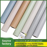 Wallpaper Sutra Tenun Linen Geometris Modern yang Dapat Disesuaikan, Perekat Sendiri, Tahan Air, Tahan Api, Anti Lembab, Anti Minyak, Mudah Dipasang