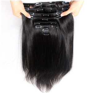 Extensions de <span class=keywords><strong>cheveux</strong></span> humains Remy naturels vierges noirs lisses à clipser Pinces à <span class=keywords><strong>cheveux</strong></span> bruts indiens en pièces pré-collées pour femmes - Product Image 3