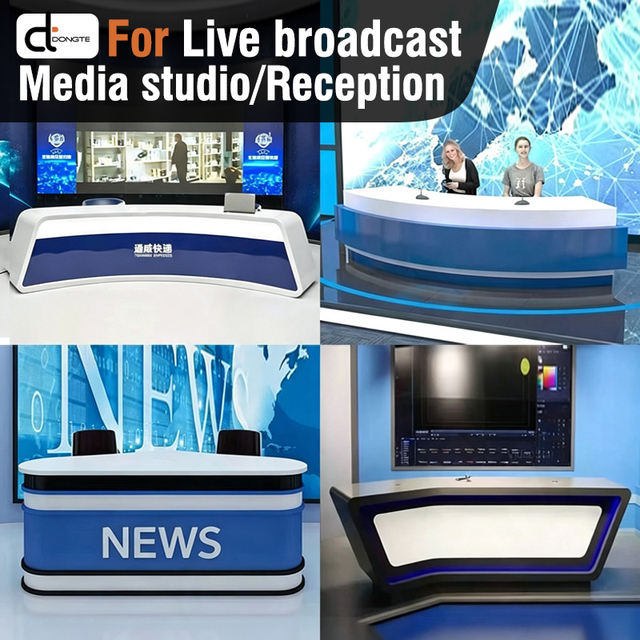 Anchor Station Modular Wood Broadcasting Table for News Training Live Broadcast TV Media Studio Front Desk-Commercial Office