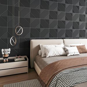 Panneaux muraux en PVC géométriques noirs à prix d'usine, imperméables, texturés, décoratifs pour salon, hôtel, bureau, intérieur - Product Image 1