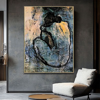 Peinture décorative d'intérieur sur toile faite à la main avec texture dorée et cadre pour art mural, peinture peinte à la main