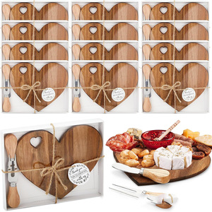 Bamboo Heart Shaped Cutting Board With Knife And Fork <b>Set</b> For Dessert Serving Home Use Durable Wood Cheese Plate - Product Image 2