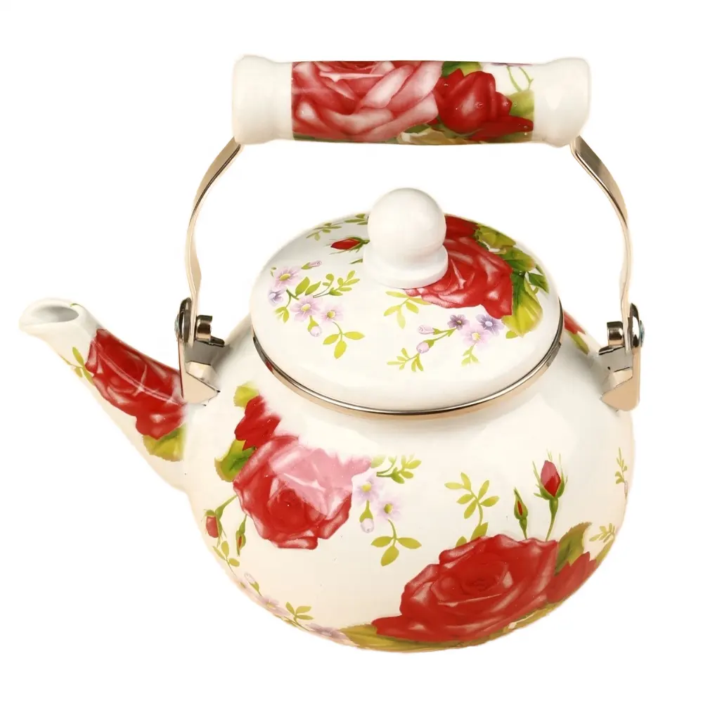 Enamel ceramic handle floral patterned teapot Large capacity household 2.5L coffeepot