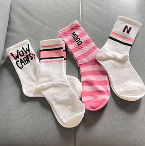 In cotone Versatile alta bellezza bianco rosa striscia lettera <span class=keywords><strong>calze</strong></span> da ragazza - Product Image 3