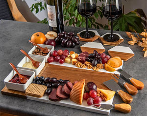 <span class=keywords><strong>Plateau</strong></span> à charcuterie en bois d'acacia marbré 16x12 pouces avec 3 bols, 3 cuillères, 4 ustensiles à charcuterie, plateaux à découper et à servir - Product Image 3
