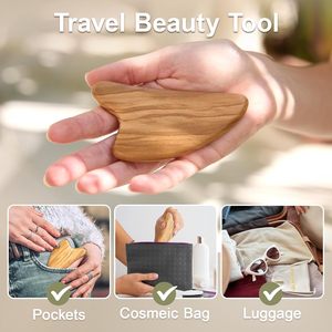 Outil <span class=keywords><strong>Gua</strong></span> <span class=keywords><strong>Sha</strong></span> pour le visage et le corps en bois d'olivier naturel, masseur de drainage lymphatique, massage facial, sculpture de la ligne du menton, anti-gonflement - Product Image 6