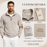 Pull à col zippé côtelé pour homme, style Old Money, coupe ajustée, avec empiècements aux coudes, personnalisable OEM, marque privée, 2026