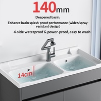 Ensemble de salle de bain de luxe léger avec miroir intelligent, vasque en alliage d'aluminium et toilettes en céramique, solution complète pour le sol