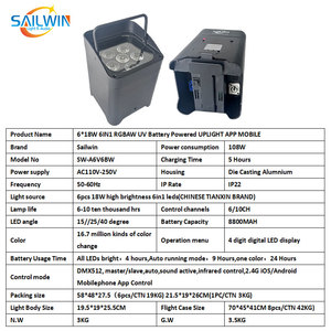 <span class=keywords><strong>Ce</strong></span> sailwin DMX ánh sáng sân khấu 6x18w rgbwa UV DJ đám cưới pin thiết bị chiếu sáng sân khấu Powered không dây LED <span class=keywords><strong>uplight</strong></span> Wifi - Product Image 4