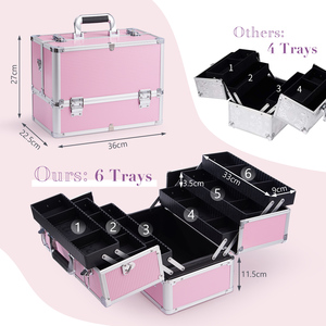 Professional <b>Makeup</b> Train <b>Case</b> with 6 Trays Shoulder Strap Large <b>Makeup</b> Organizer Box Portable Cosmetic Travel <b>Case</b> with Divider - Product Image 6